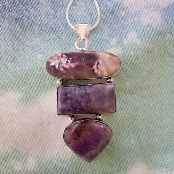 ❤ Flourite Triplet Gemstone Sterling Pendant Necklace. Lace Matrix. 925! - Picture 3 of 8
